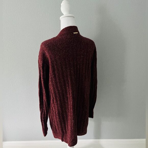 Michael Kors Open Front Cardigan Sweater Maroon Knit Cozy Fall Women’s XS - Picture 3 of 9